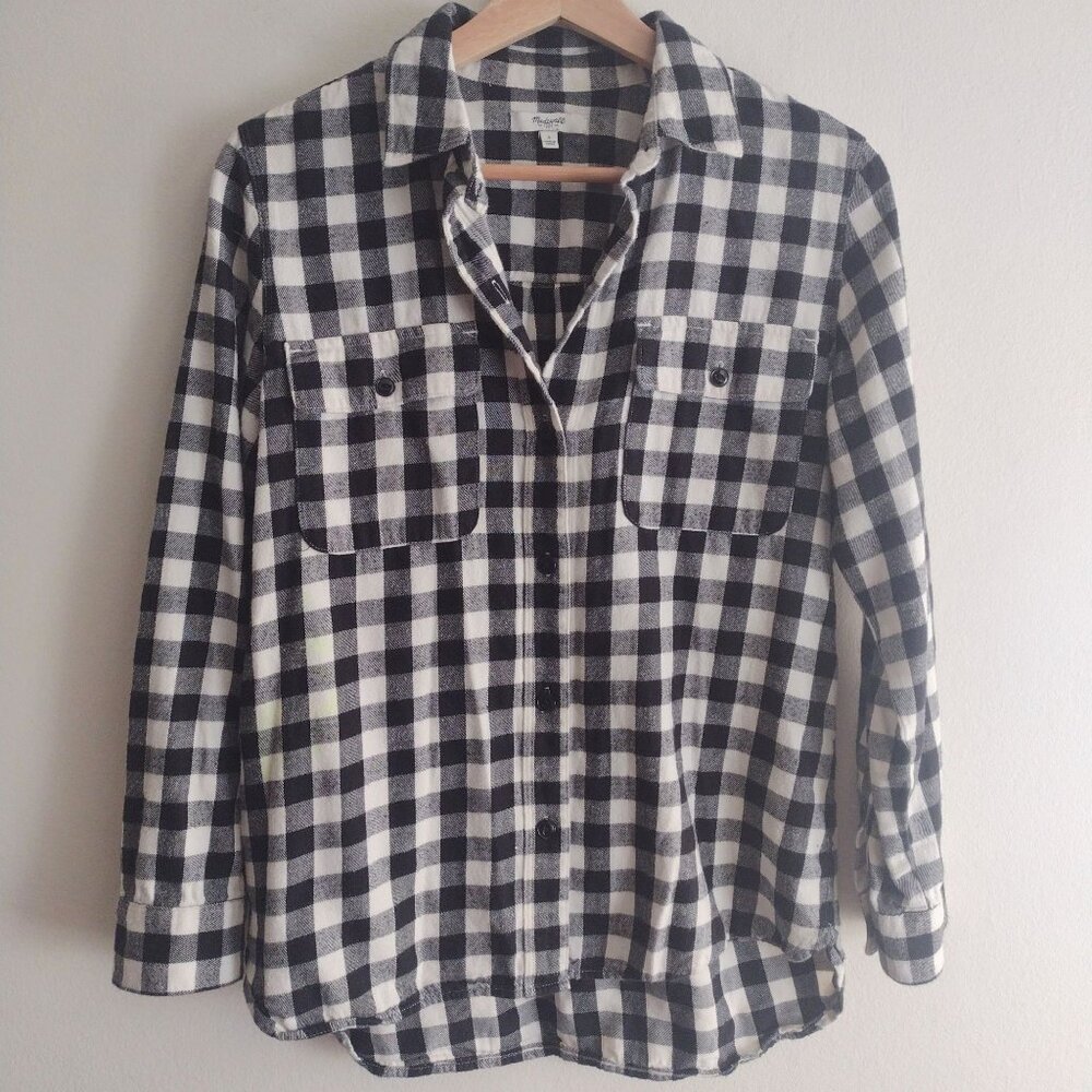 Madewell Checkered Flannel Shirt S Black White Check Cotton L/S Top - Picture 7 of 7